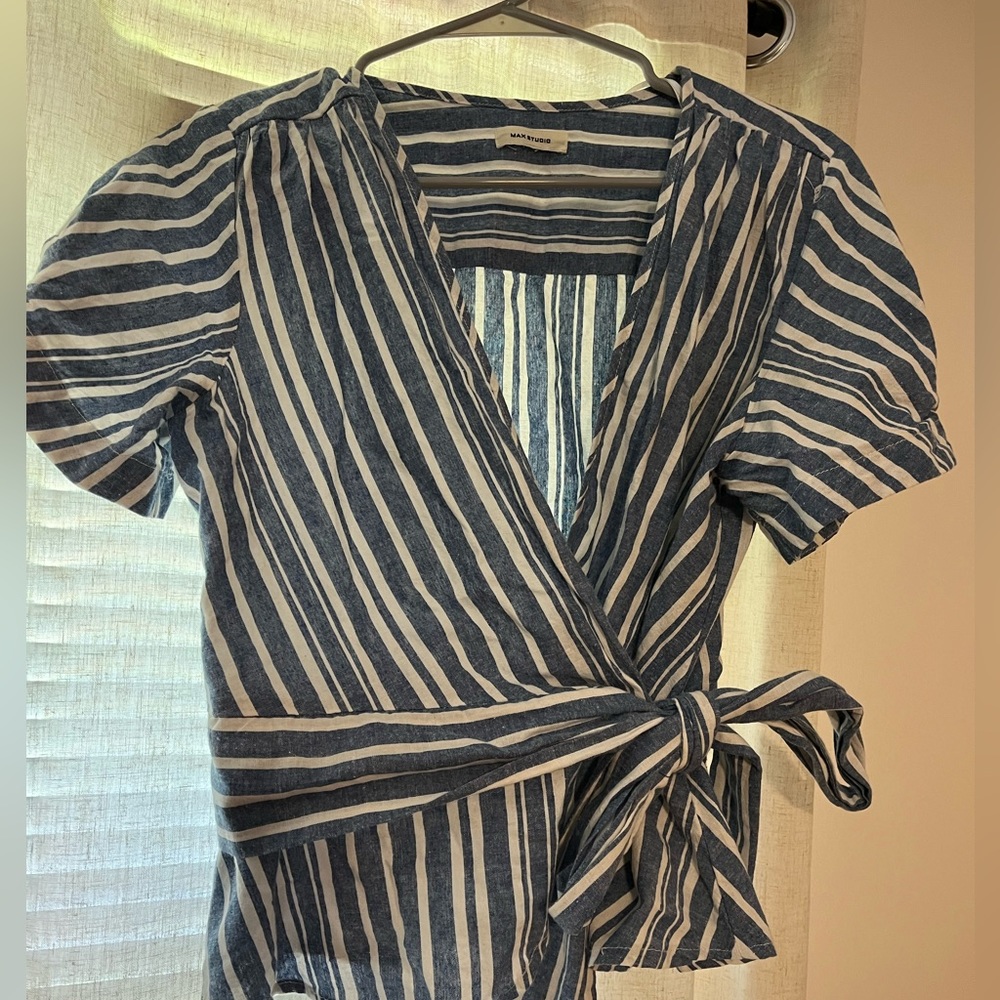 Wrap-tie shirt - size not on tag but fits like a Medium. Linen material